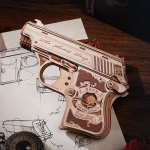 Puzzle 3D en bois ROKR Mini Gun LQ502 avec mécanisme miniature et détails gravés