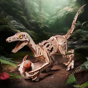 ROKR Velociraptor LD01 puzzle 3D mécanique en bois, dinosaure articulé qui marche sur deux pattes avec engrenages visibles