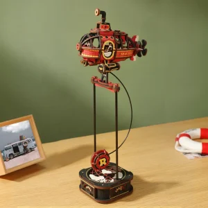 ROKR Deep-Sea Adventurer MCD04 puzzle 3D en bois, sous-marin steampunk rouge à pendule mécanique avec hélice, périscope et carte du monde
