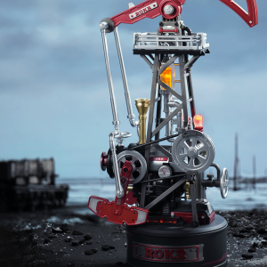 ROKR Oil Pump Jack CGL03, puzzle mécanique 3D en bois représentant une pompe à pétrole industrielle avec engrenages et éclairage LED