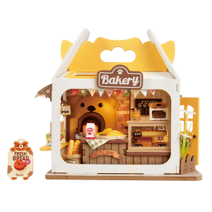 Rolife Teddy’s Breadbox DS033, maison miniature DIY en forme de boîte à pain avec boulangerie, pains, pâtisseries, accessoires et éclairage LED.