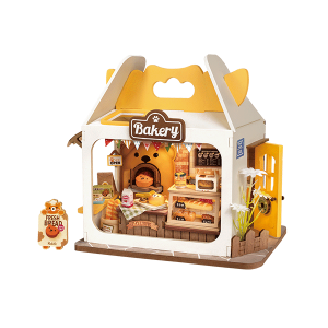 Rolife Teddy’s Breadbox DS033, maison miniature DIY en forme de boîte à pain avec boulangerie, pains, pâtisseries, accessoires et éclairage LED.