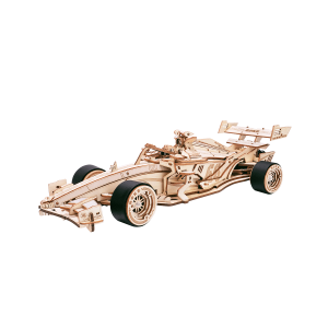 Puzzle 3D en bois ROKR Racing Car LK505, voiture de course mécanique inspirée de la Formule 1 avec engrenages, roues mobiles et ressort à remontage manuel