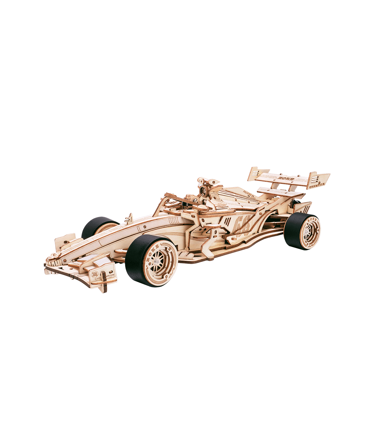 Puzzle 3D en bois ROKR Racing Car LK505, voiture de course mécanique inspirée de la Formule 1 avec engrenages, roues mobiles et ressort à remontage manuel