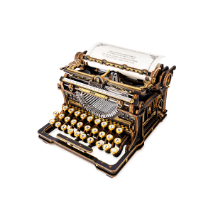 ROKR Machine à écrire mécanique LK703B en bois, puzzle 3D vintage noir et or avec clavier QWERTY, engrenages et mécanisme de frappe fonctionnel.