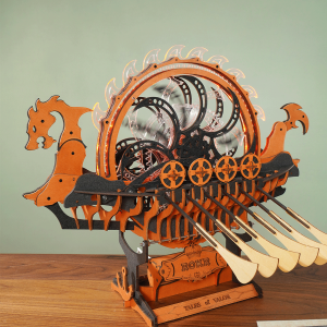 Puzzle 3D en bois ROKR Viking Dragon Ship LK802, bateau dragon viking mécanique avec 12 rames, tête de dragon rotative et engrenages