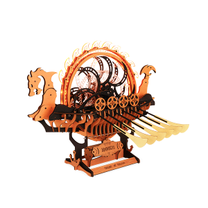 Puzzle 3D en bois ROKR Viking Dragon Ship LK802, bateau dragon viking mécanique avec 12 rames, tête de dragon rotative et engrenages