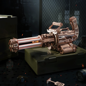 Puzzle 3D en bois ROKR Rotating-Barrel Machine Gun LQA01 avec six canons rotatifs et détails mécaniques