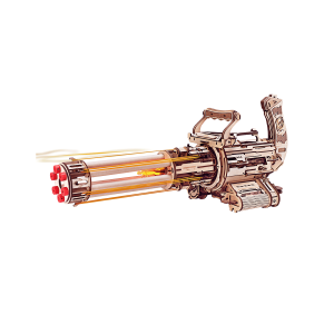Puzzle 3D en bois ROKR Rotating-Barrel Machine Gun LQA01 avec six canons rotatifs et détails mécaniques