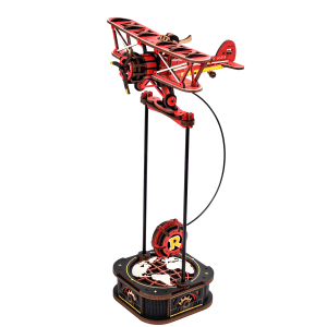 ROKR Sky Captain MCD01 puzzle 3D en bois, biplan rouge mécanique à pendule avec hélice rotative et pilote mobile