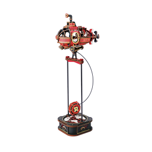 ROKR Deep-Sea Adventurer MCD04 puzzle 3D en bois, sous-marin steampunk rouge à pendule mécanique avec hélice, périscope et carte du monde