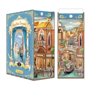 Book Nook Tonecheer Venetian Dreams représentant une rue de Venise avec canaux, gondole, ponts, façades colorées et boutiques italiennes.