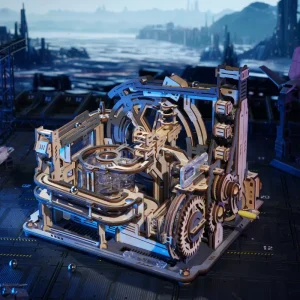ROKR Marble Spaceport LGC01 puzzle 3D mécanique en bois avec parcours de billes, engrenages, spirales et mécanisme électrique futuriste